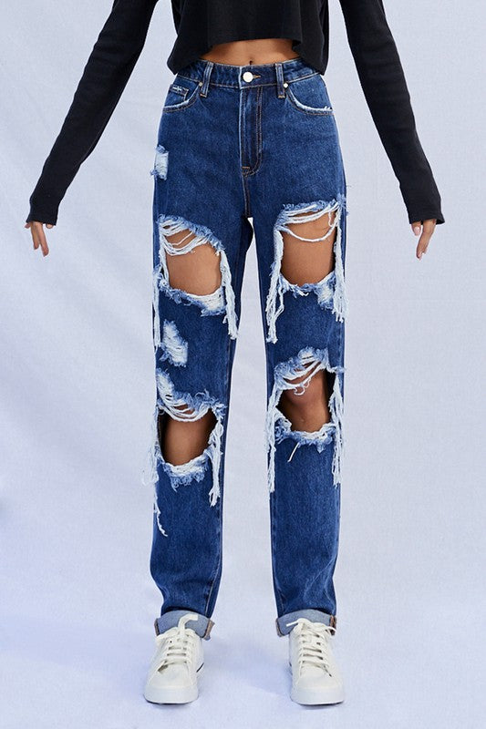 High Waist Ripped Baggy Jeans - Tigbul's Variety Fashion Shop