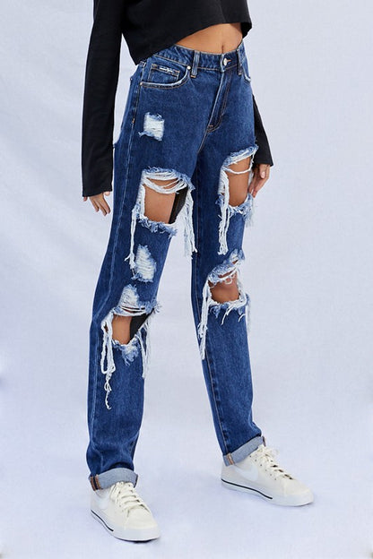 High Waist Ripped Baggy Jeans - Tigbul's Variety Fashion Shop
