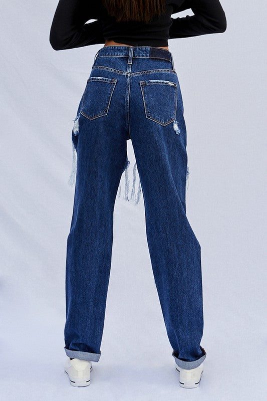 High Waist Ripped Baggy Jeans - Tigbul's Variety Fashion Shop