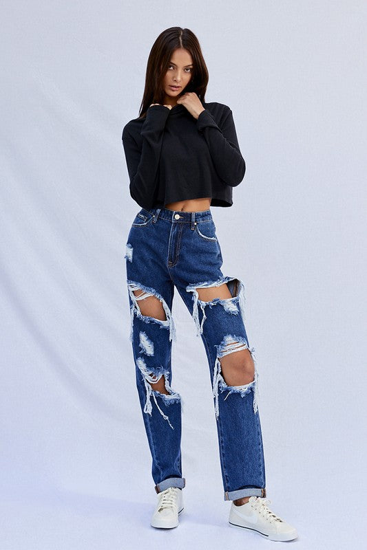 High Waist Ripped Baggy Jeans - Tigbul's Variety Fashion Shop