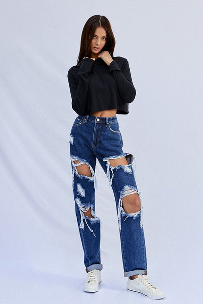High Waist Ripped Baggy Jeans - Tigbul's Variety Fashion Shop