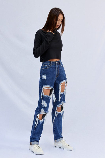 High Waist Ripped Baggy Jeans - Tigbul's Variety Fashion Shop
