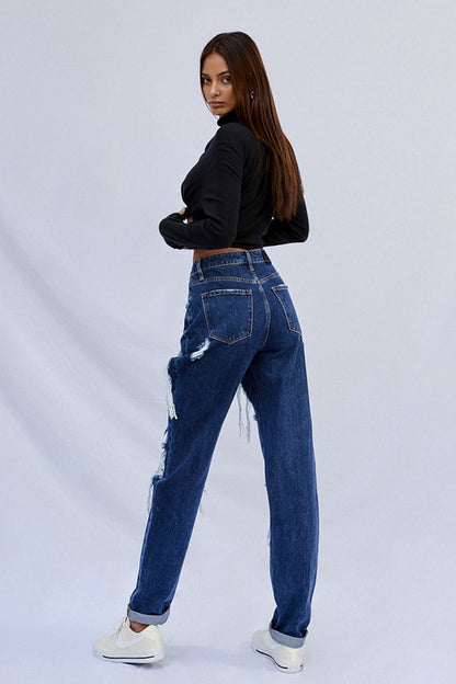 High Waist Ripped Baggy Jeans - Tigbul's Variety Fashion Shop