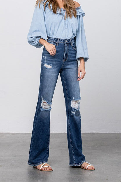 High Waist Ripped Flare Jeans - Tigbul's Variety Fashion Shop