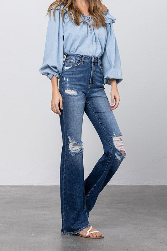 High Waist Ripped Flare Jeans - Tigbul's Variety Fashion Shop