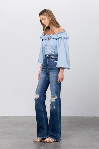 High Waist Ripped Flare Jeans - Tigbul's Variety Fashion Shop