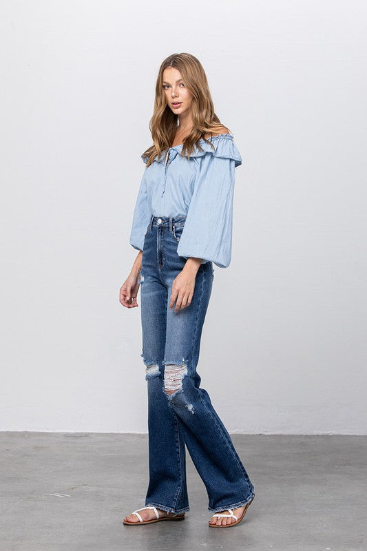 High Waist Ripped Flare Jeans - Tigbul's Variety Fashion Shop