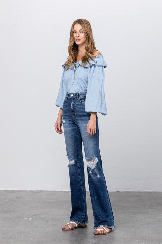 High Waist Ripped Flare Jeans - Tigbul's Variety Fashion Shop