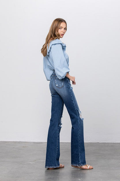High Waist Ripped Flare Jeans - Tigbul's Variety Fashion Shop