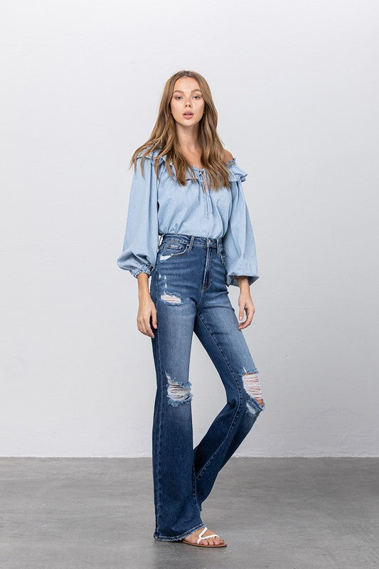 High Waist Ripped Flare Jeans - Tigbul's Variety Fashion Shop