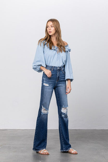 High Waist Ripped Flare Jeans - Tigbul's Variety Fashion Shop