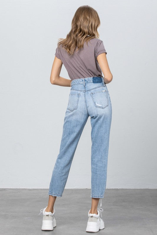 High Waist Ripped Hem Tapered Jeans - Tigbul's Variety Fashion Shop