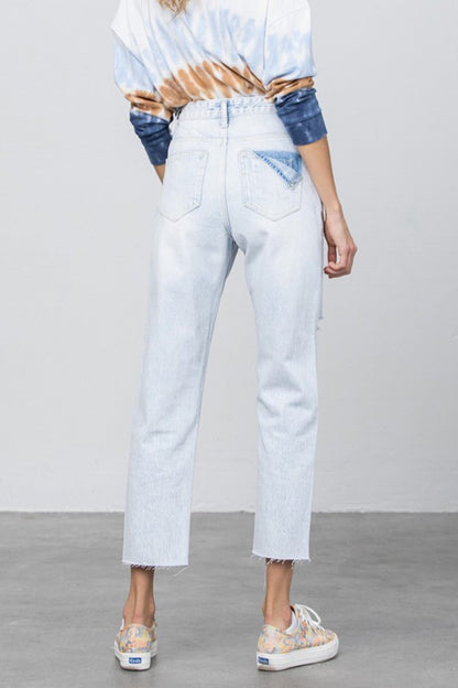 High Waist Ripped Raw Hem Crop Straight Jeans - Tigbul's Variety Fashion Shop