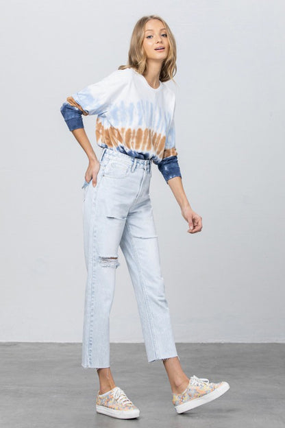 High Waist Ripped Raw Hem Crop Straight Jeans - Tigbul's Variety Fashion Shop