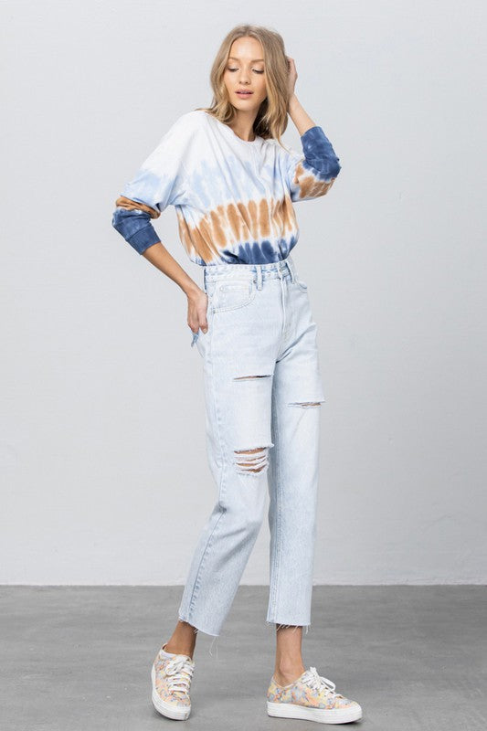 High Waist Ripped Raw Hem Crop Straight Jeans - Tigbul's Variety Fashion Shop