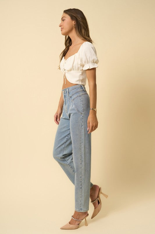 High Waist Seamed Tapered Jeans - Tigbul's Variety Fashion Shop