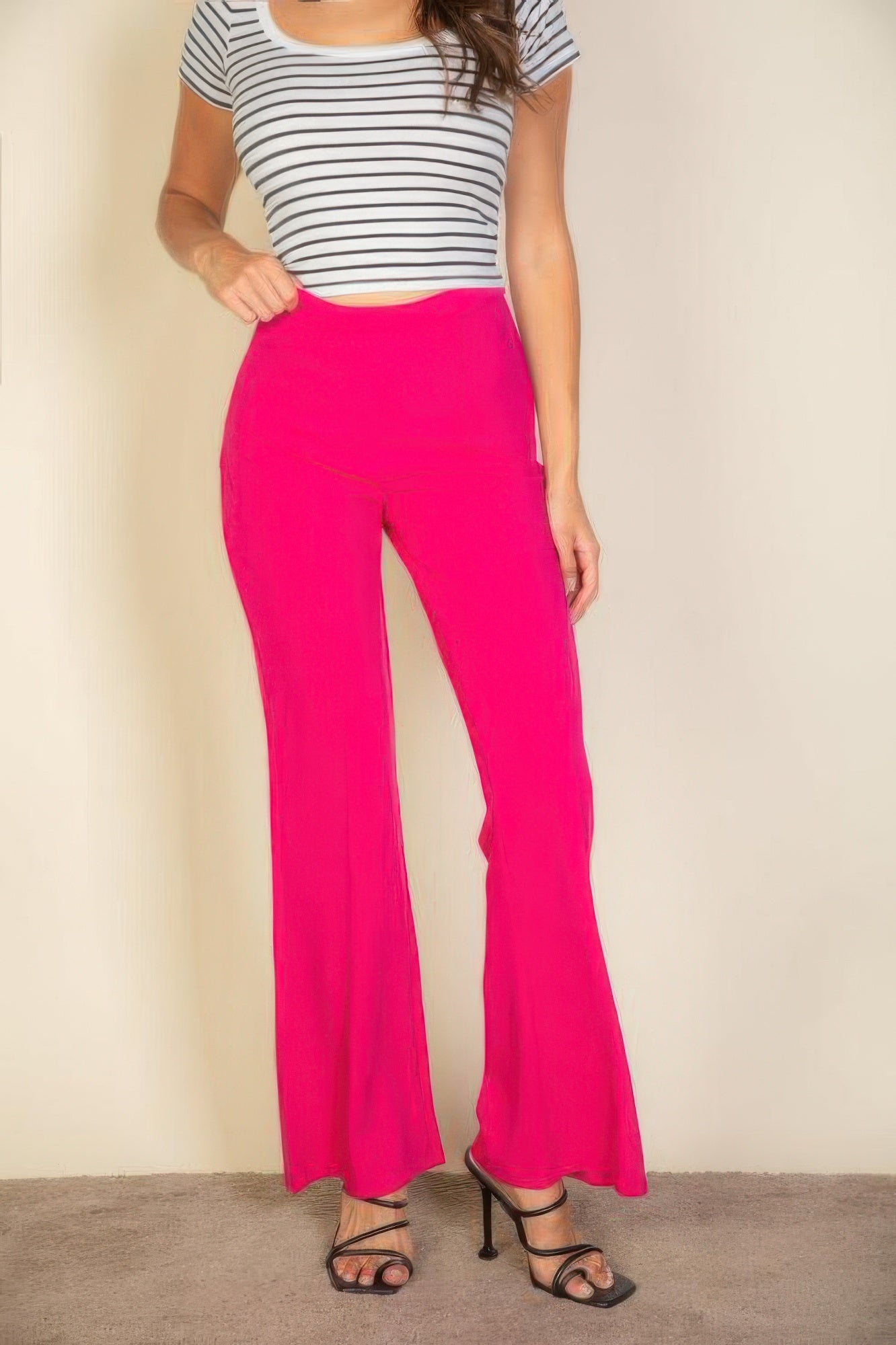High Waist Stretch Crepe Flare Pants - Tigbul's Variety Fashion Shop
