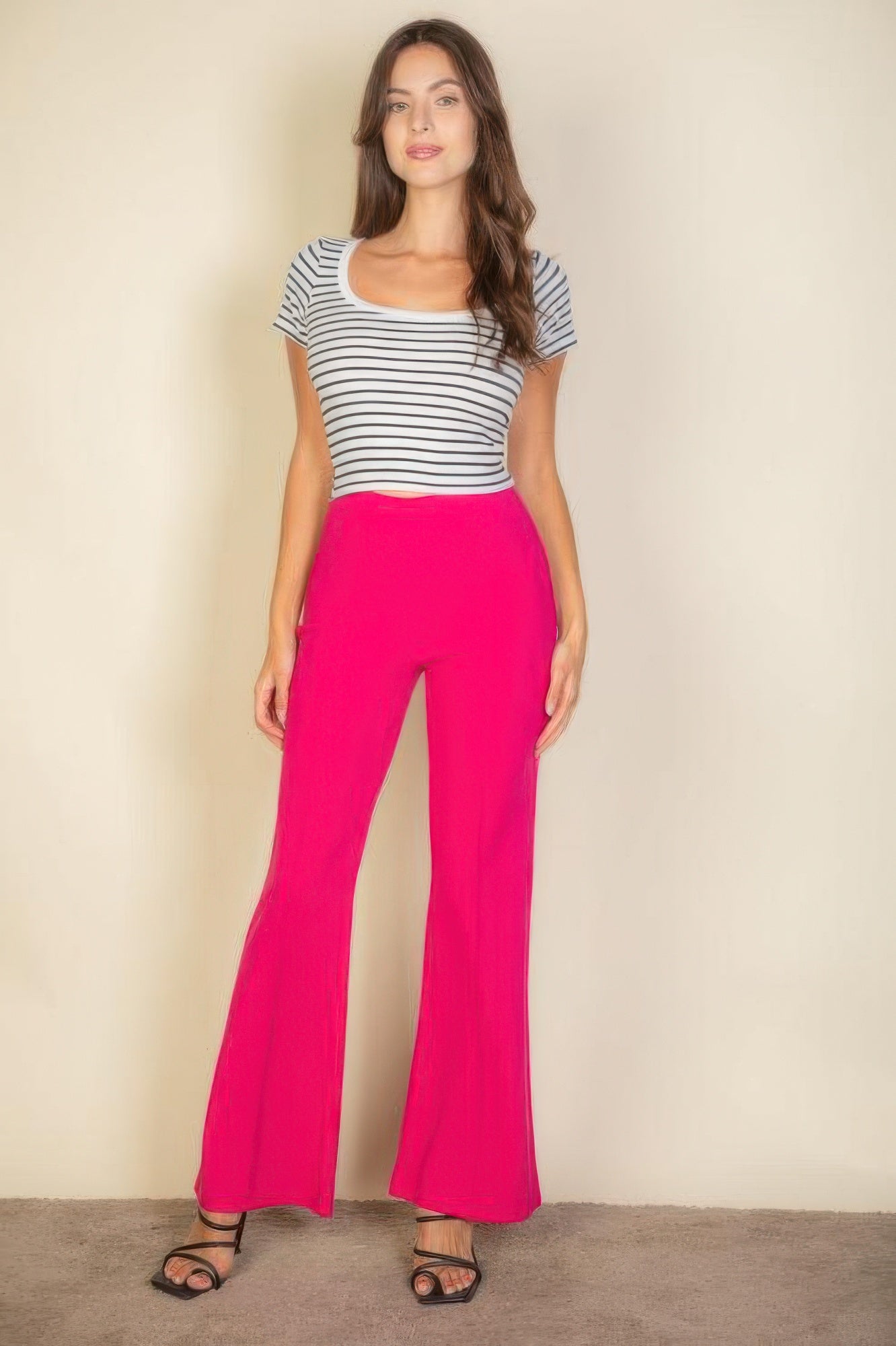 High Waist Stretch Crepe Flare Pants - Tigbul's Variety Fashion Shop