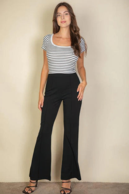 High Waist Stretch Crepe Flare Pants - Tigbul's Variety Fashion Shop