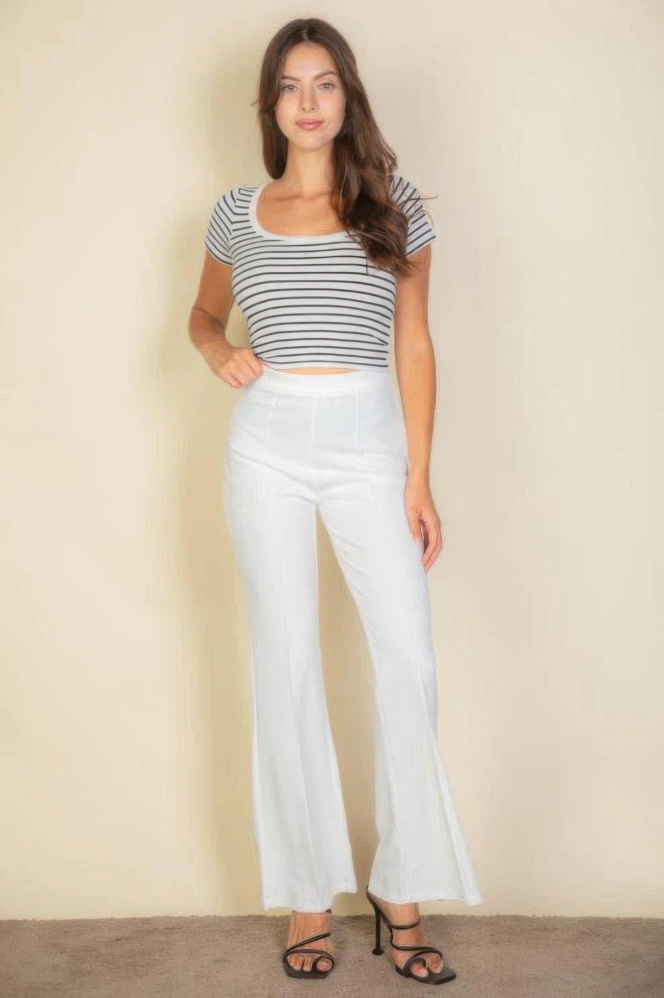 High Waist Stretch Crepe Flare Pants, weiß: hoher Bund, gerader Sitz bis zum ausgestellten Saum