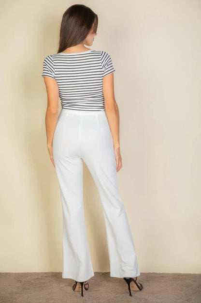 High Waist Stretch Crepe Flare Pants - Tigbul's Variety Fashion Shop