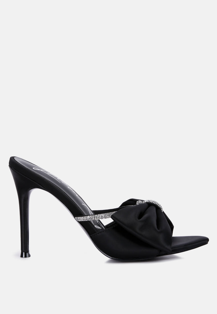 High Tea Rhinestone Bow Embellished Stiletto Sandals - Tigbul's Variety Fashion Shop