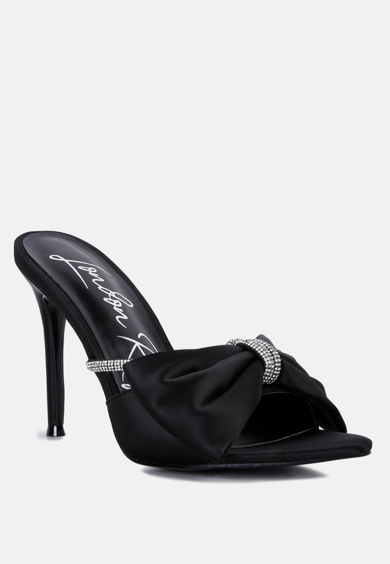 High Tea Rhinestone Bow Embellished Stiletto Sandals - Tigbul's Variety Fashion Shop
