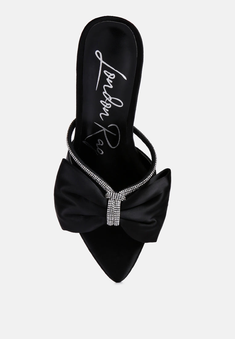 High Tea Rhinestone Bow Embellished Stiletto Sandals - Tigbul's Variety Fashion Shop