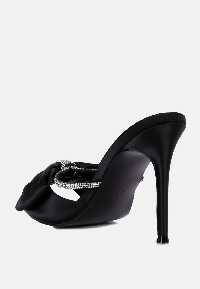 High Tea Rhinestone Bow Embellished Stiletto Sandals - Tigbul's Variety Fashion Shop