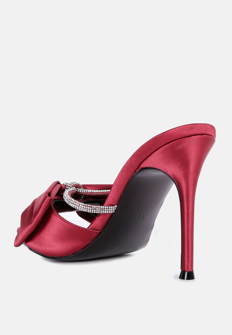 High Tea Rhinestone Bow Embellished Stiletto Sandals - Tigbul's Variety Fashion Shop