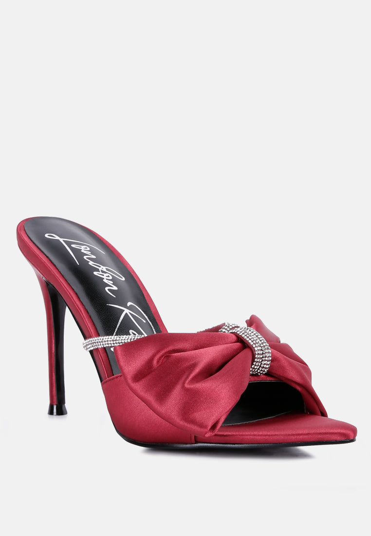 High Tea Rhinestone Bow Embellished Stiletto Sandals - Tigbul's Variety Fashion Shop