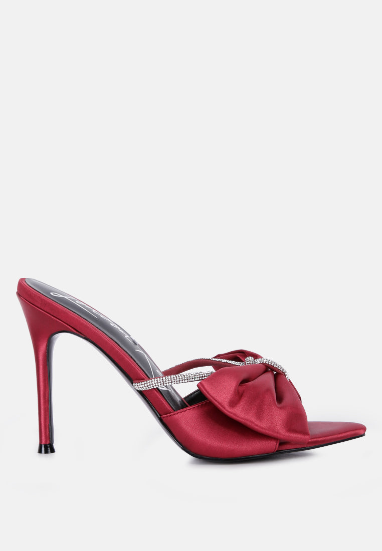 High Tea Rhinestone Bow Embellished Stiletto Sandals - Tigbul's Variety Fashion Shop