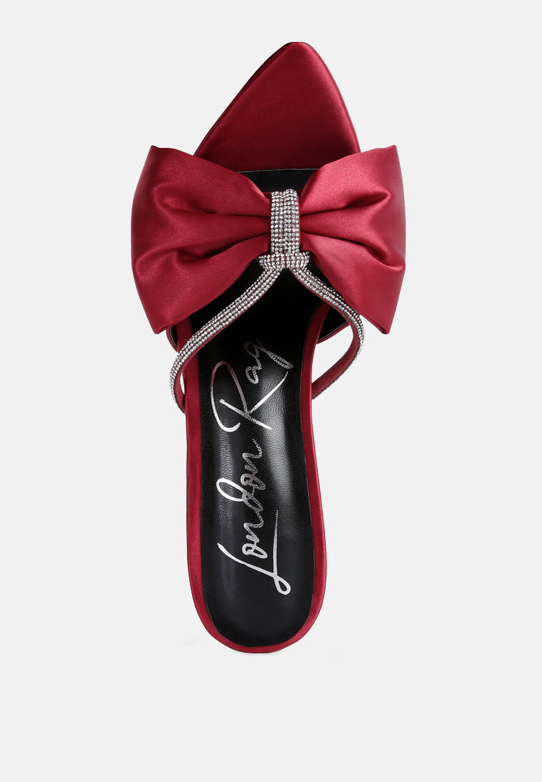 High Tea Rhinestone Bow Embellished Stiletto Sandals - Tigbul's Variety Fashion Shop