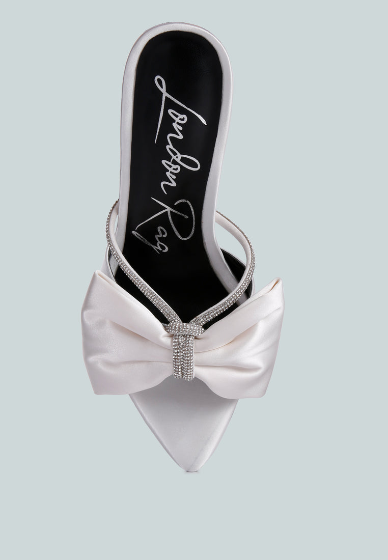 High Tea Rhinestone Bow Embellished Stiletto Sandals - Tigbul's Variety Fashion Shop