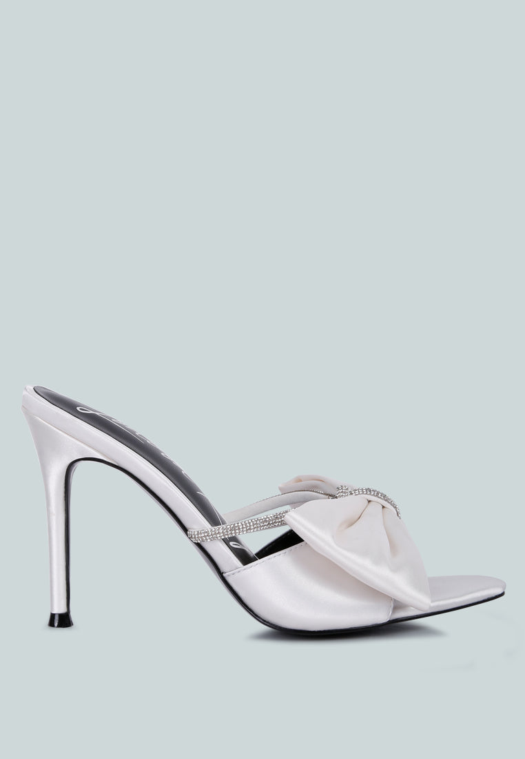 High Tea Rhinestone Bow Embellished Stiletto Sandals - Tigbul's Variety Fashion Shop