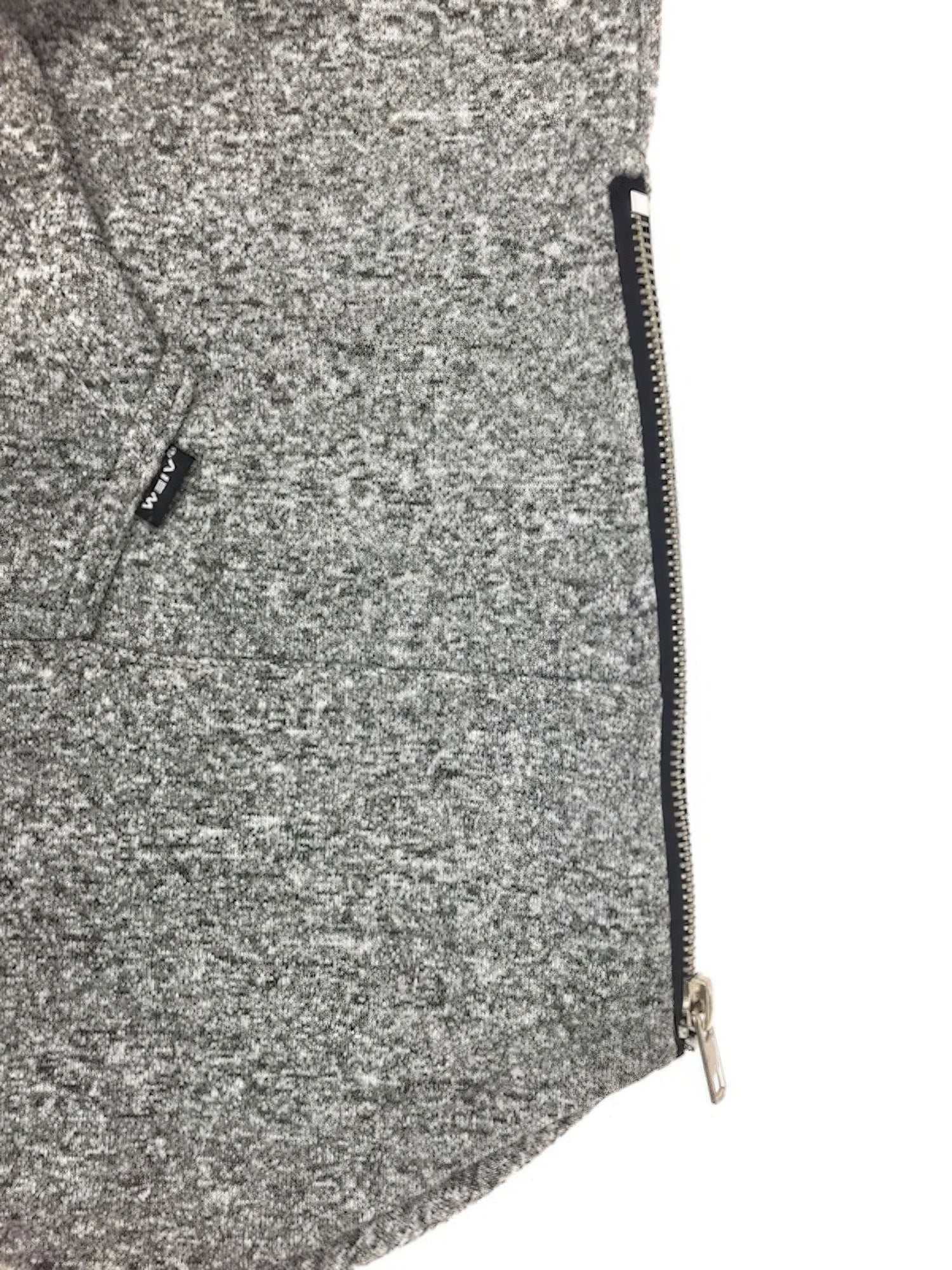 Heather grey marble hoodie, front zip with metal pull and drawstring hood