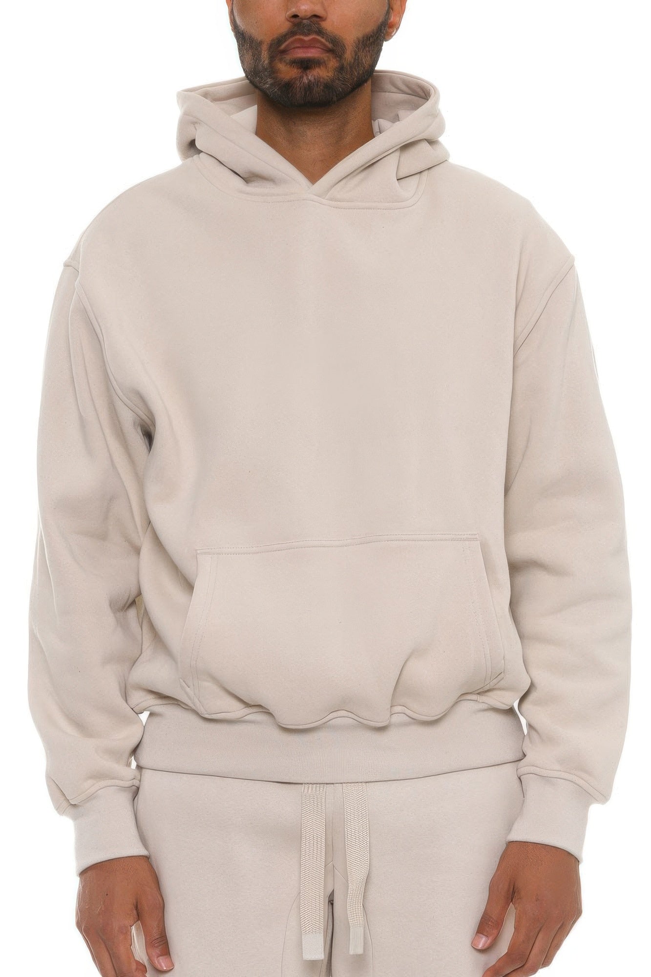 Herren Hoodie aus Baumwollmischung, creme/off-white, mit Kapuze und Kängurutasche