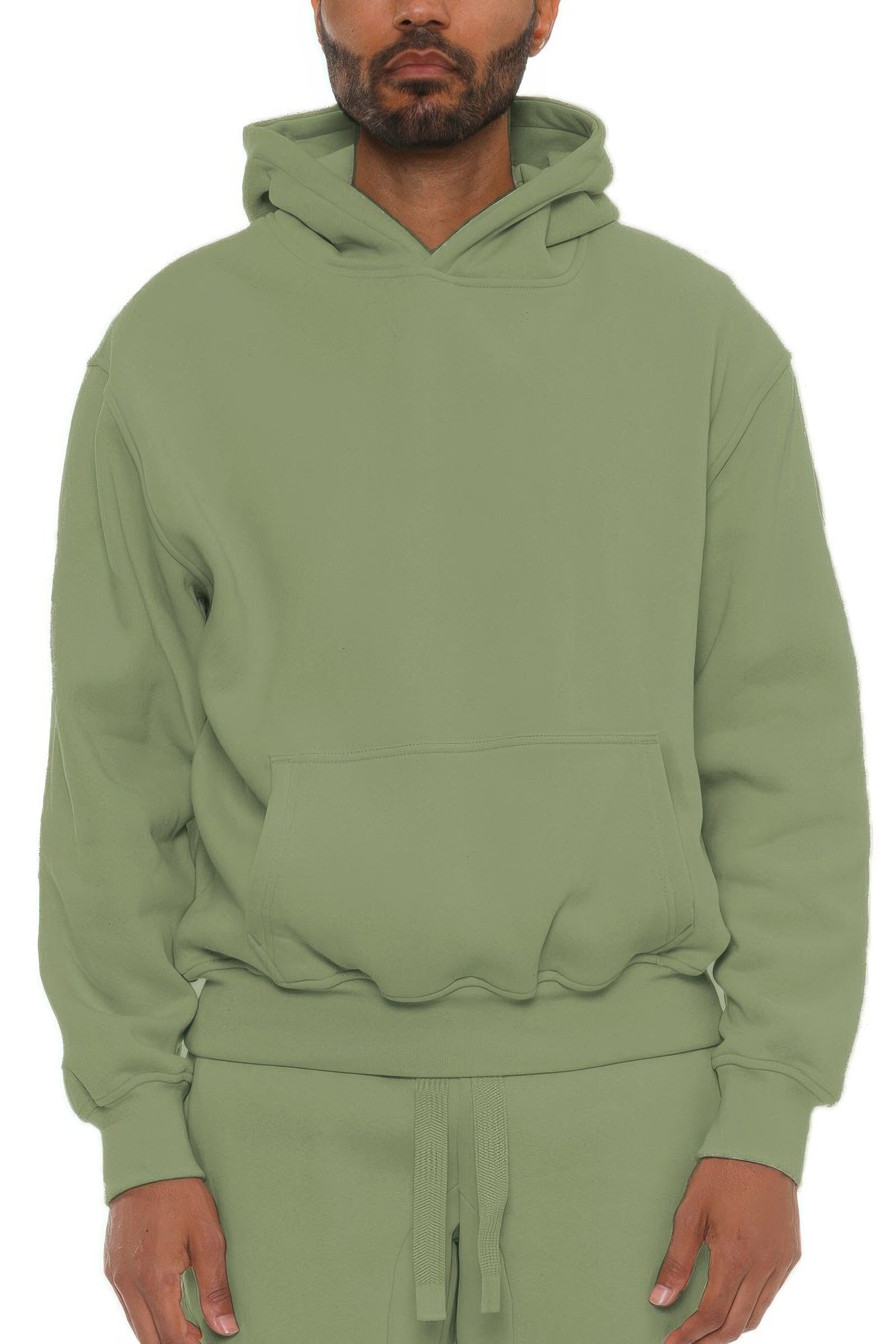 Herren Hoodie aus Baumwollmischung, olivgrün, mit Kapuze und Kängurutasche
