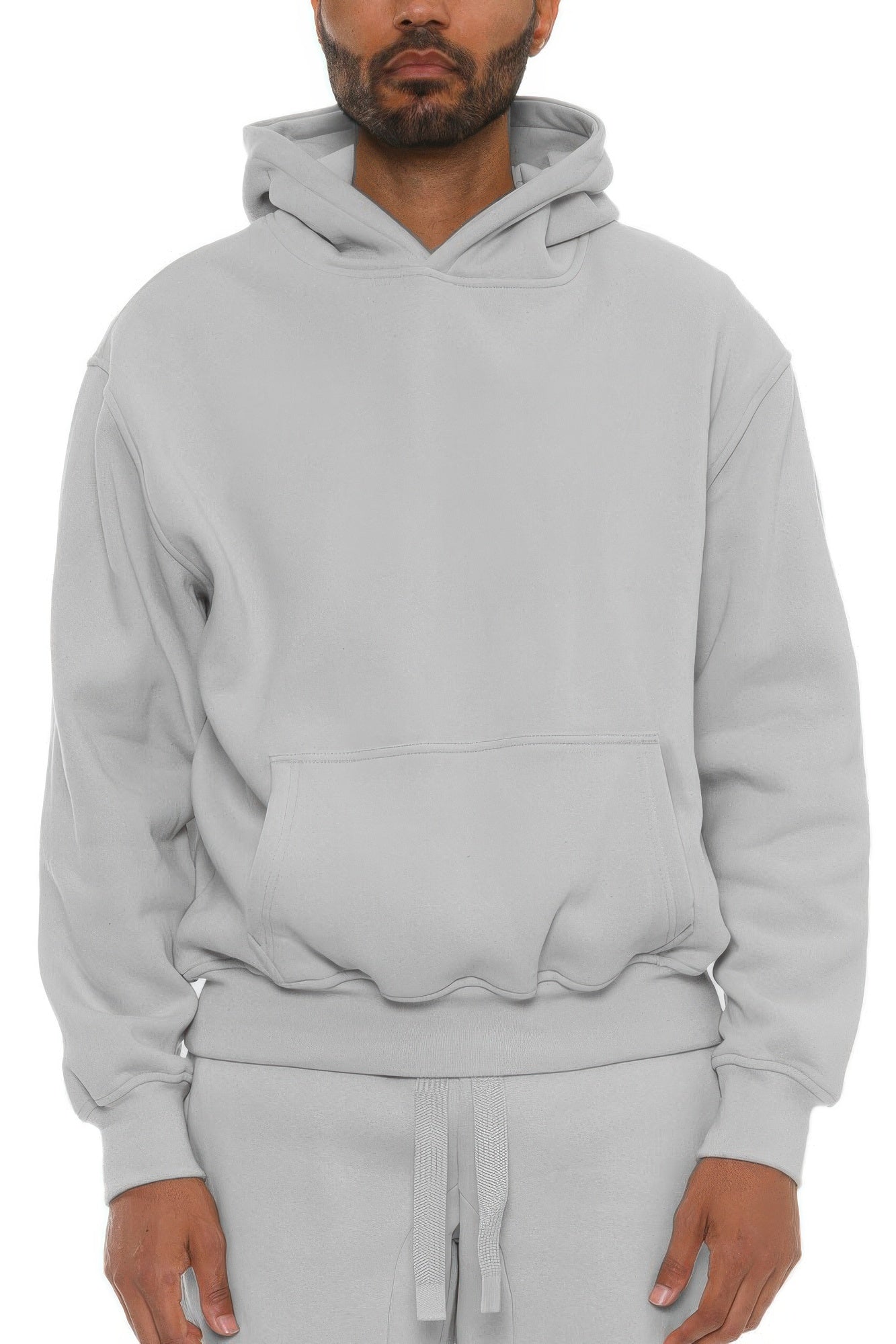 Herren Hoodie aus Baumwollmischung, hellgrau, mit Kapuze und vorderer Kängurutasche
