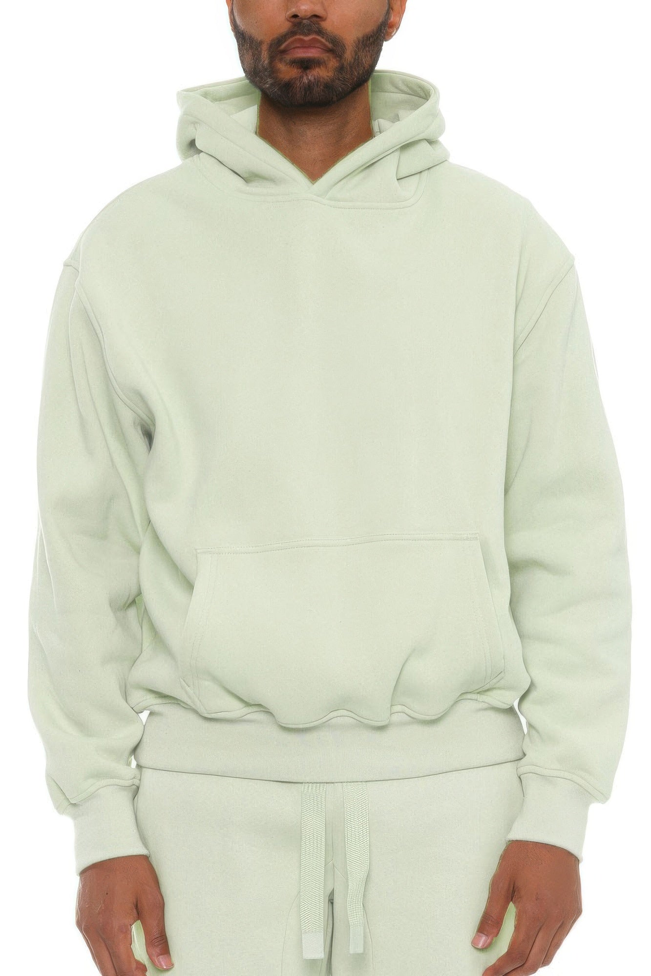 Herren Hoodie aus Baumwollmischung, hellgrün, mit Kapuze und Kängurutasche