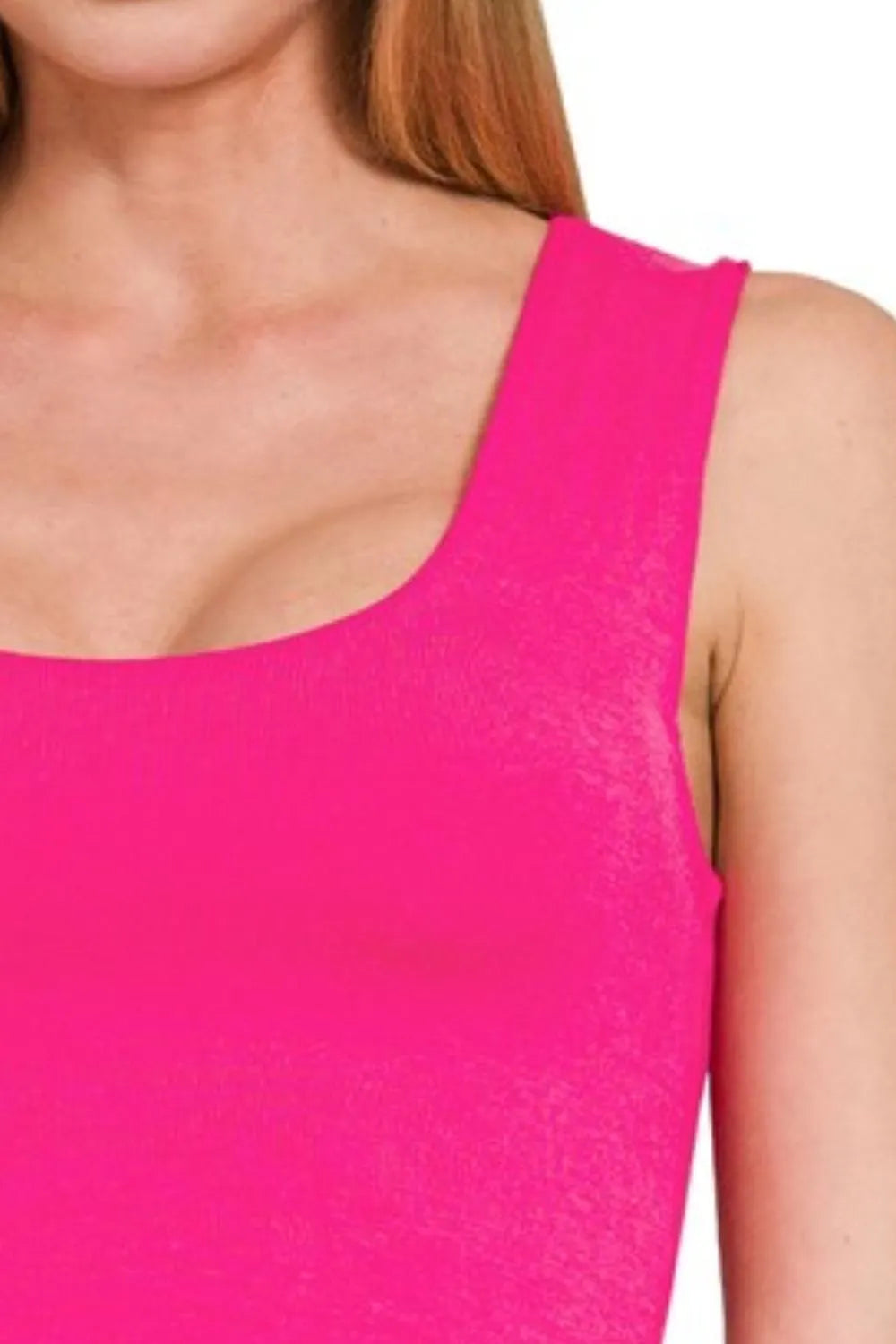 Hot Pink Double Layered Cropped Tank Top - Tigbul's Variety Fashion Shop