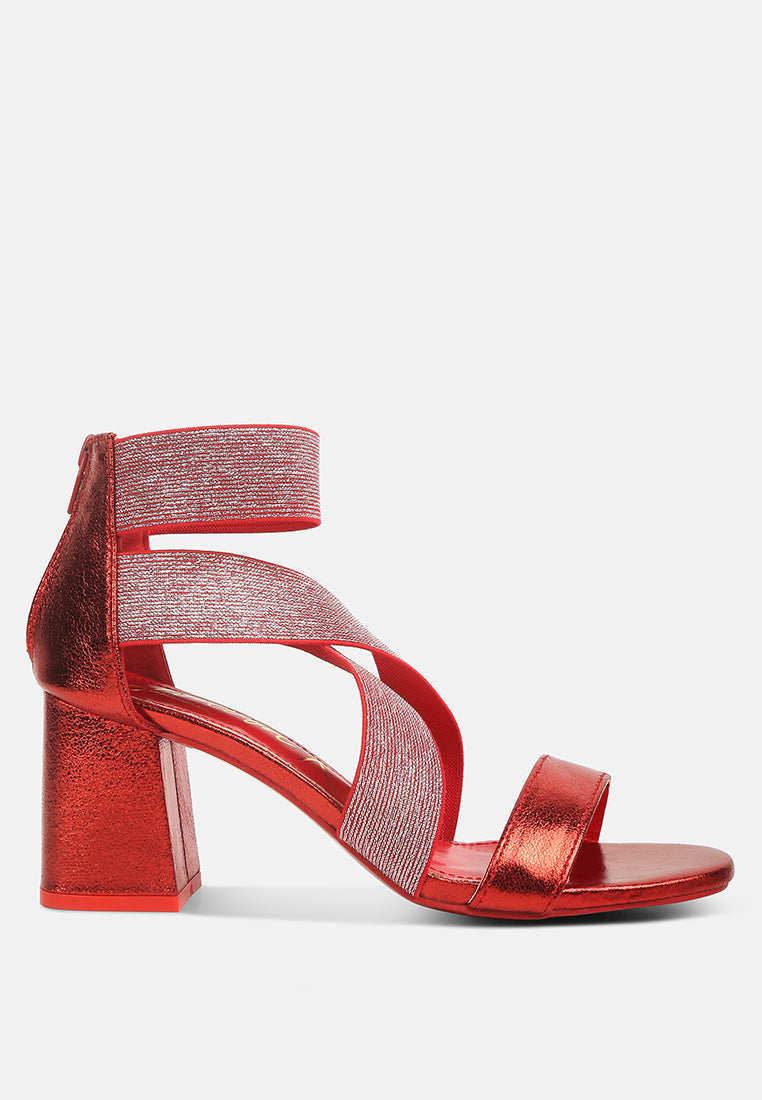 Huskies Metallic Faux Leather Block Heel Sandals - Tigbul's Variety Fashion Shop