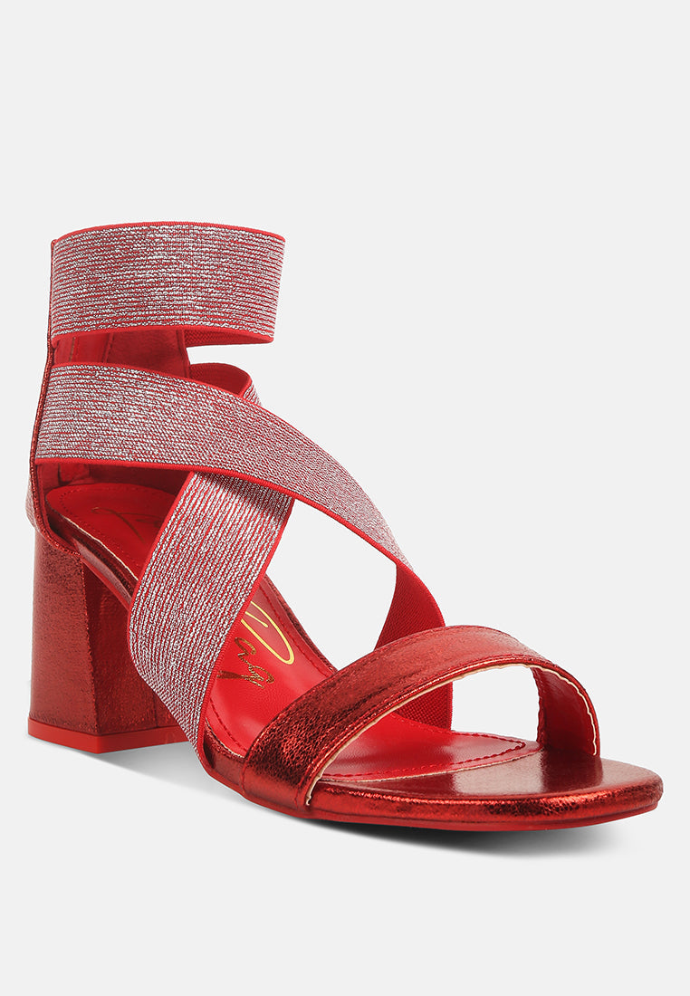 Huskies Metallic Faux Leather Block Heel Sandals - Tigbul's Variety Fashion Shop