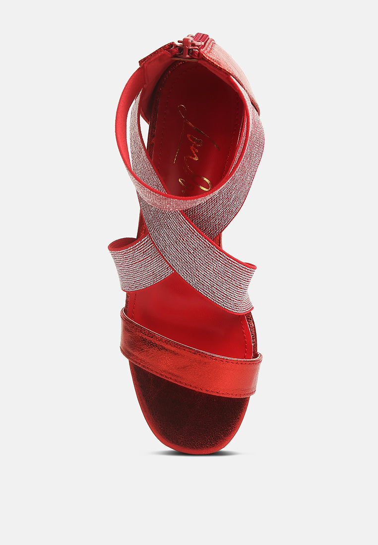 Huskies Metallic Faux Leather Block Heel Sandals - Tigbul's Variety Fashion Shop