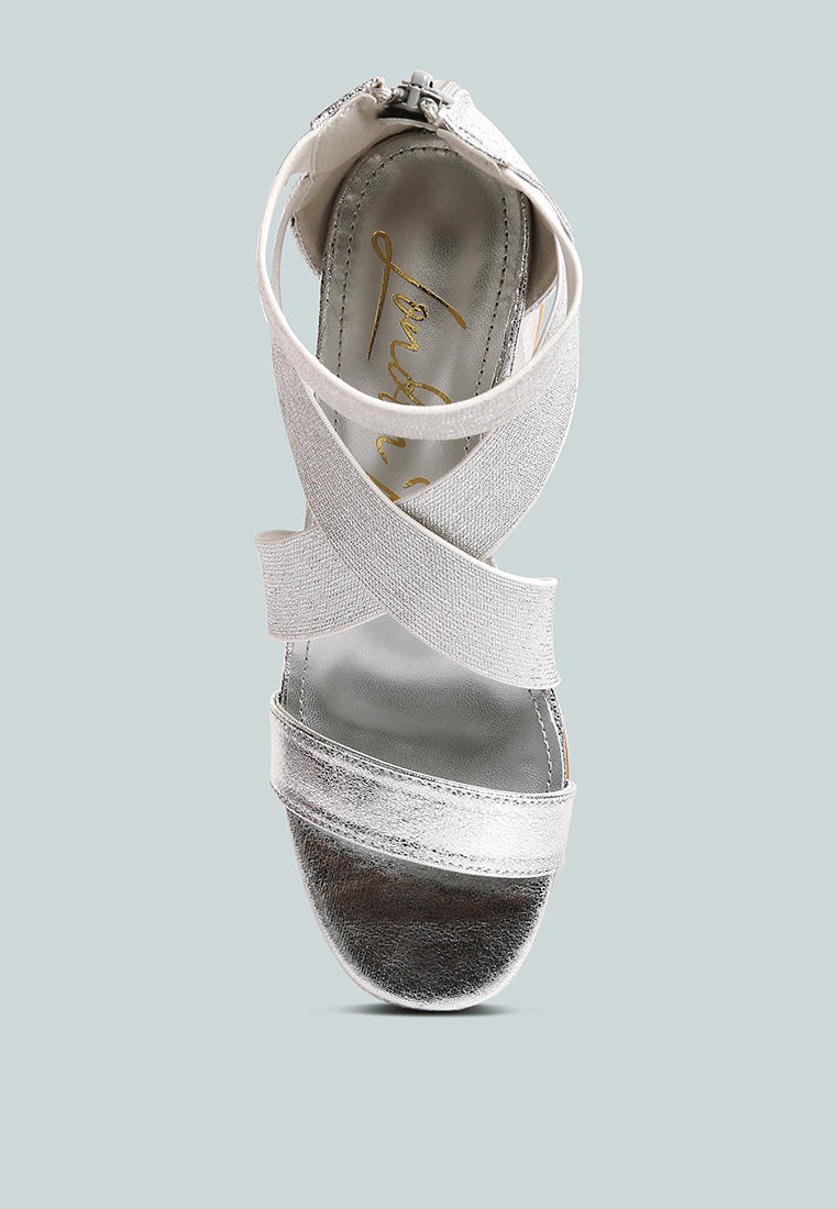 Huskies Metallic Faux Leather Block Heel Sandals - Tigbul's Variety Fashion Shop