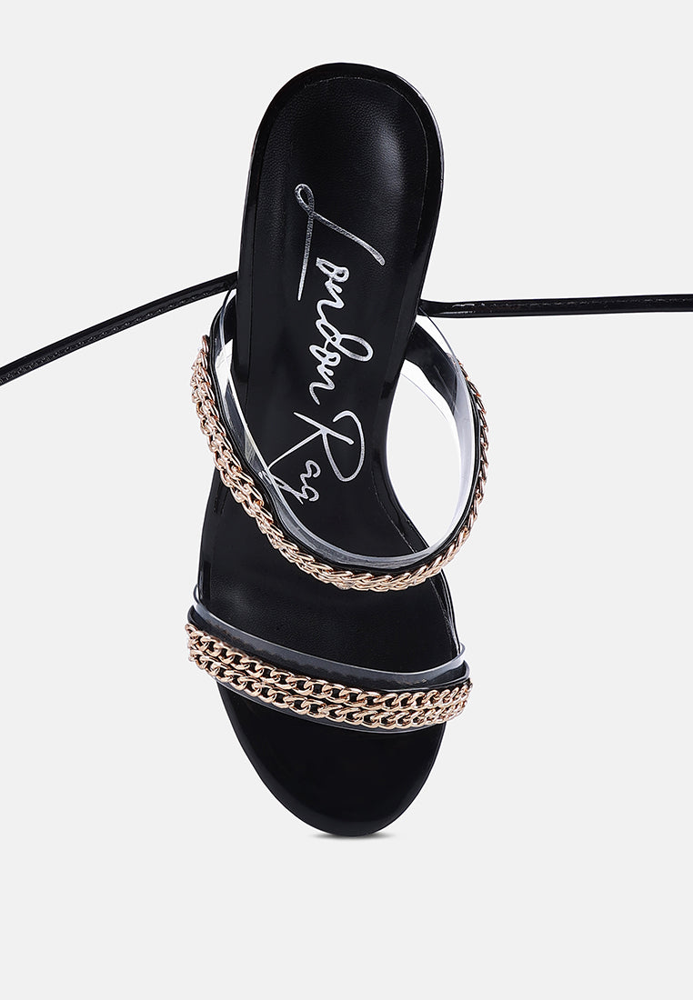 Indulgence Metal Chain Lace Up Chunky Sandals - Tigbul's Variety Fashion Shop