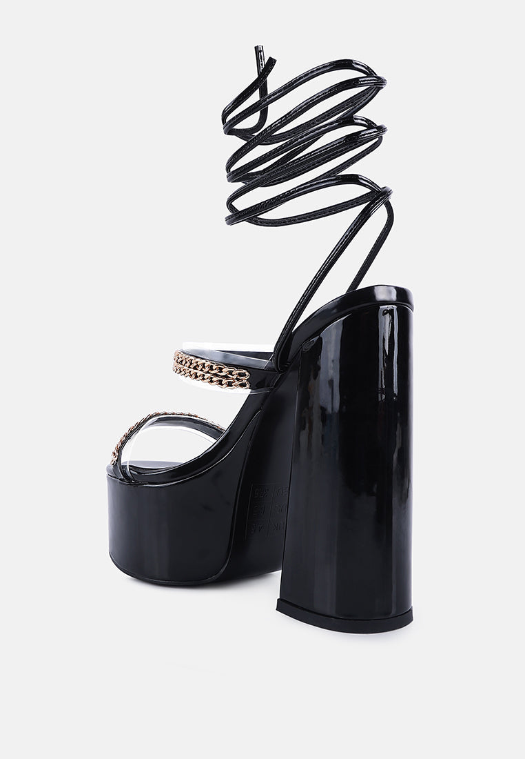Indulgence Metal Chain Lace Up Chunky Sandals - Tigbul's Variety Fashion Shop