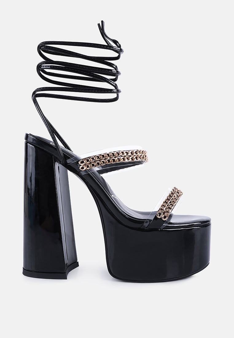 Indulgence Metal Chain Lace Up Chunky Sandals - Tigbul's Variety Fashion Shop