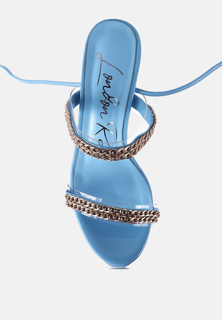 Indulgence Metal Chain Lace Up Chunky Sandals - Tigbul's Variety Fashion Shop