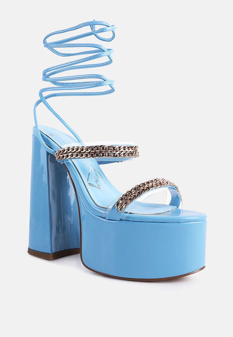 Indulgence Metal Chain Lace Up Chunky Sandals - Tigbul's Variety Fashion Shop